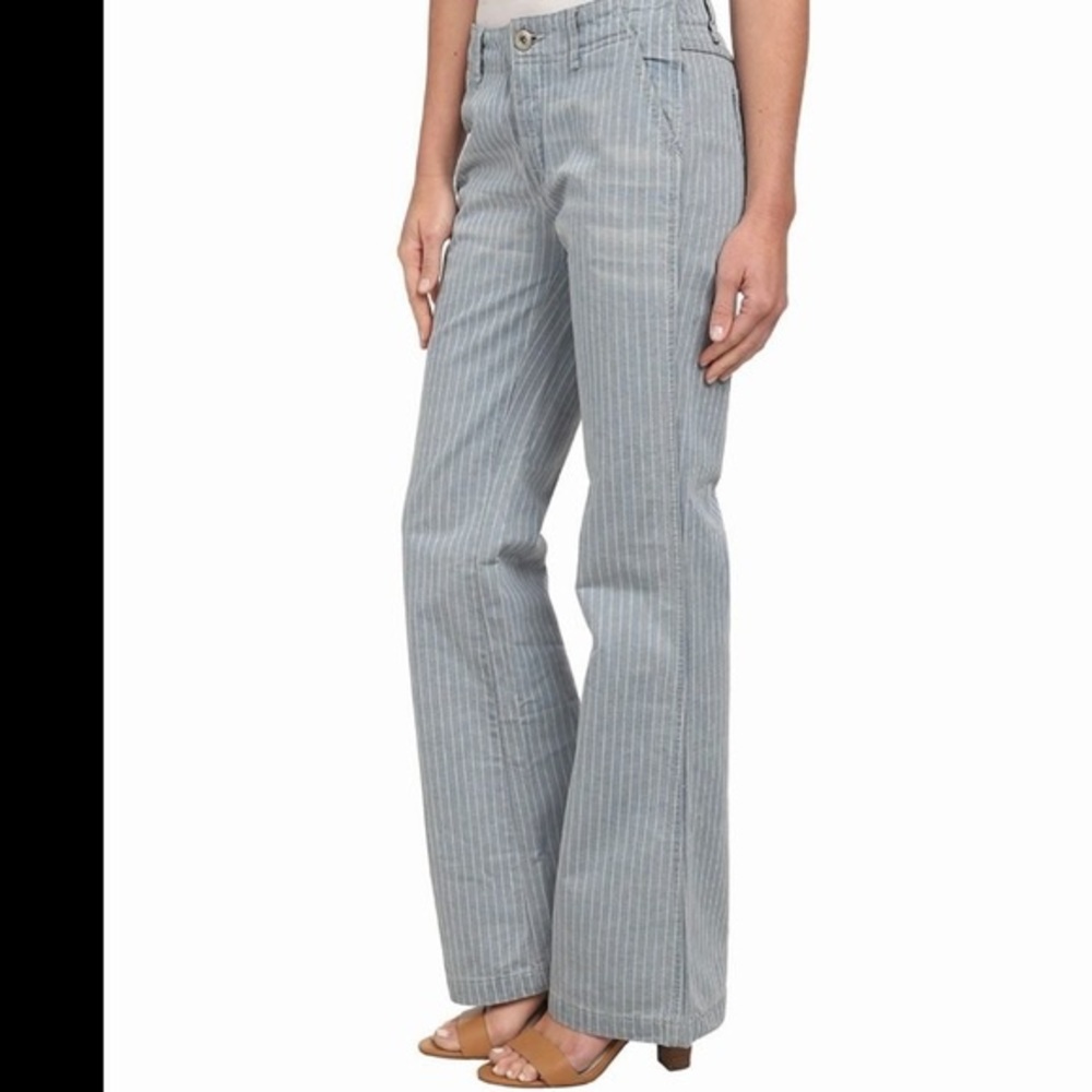 Free People Railroad Pinstripe Flare Jeans Striped Denim